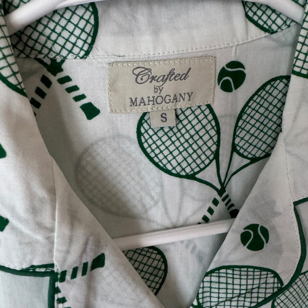 Crafted by Mahogany‎ Womens Tennis Racket Print Pajama Top White Green Small - Picture 2 of 3